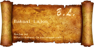 Baksai Lajos névjegykártya